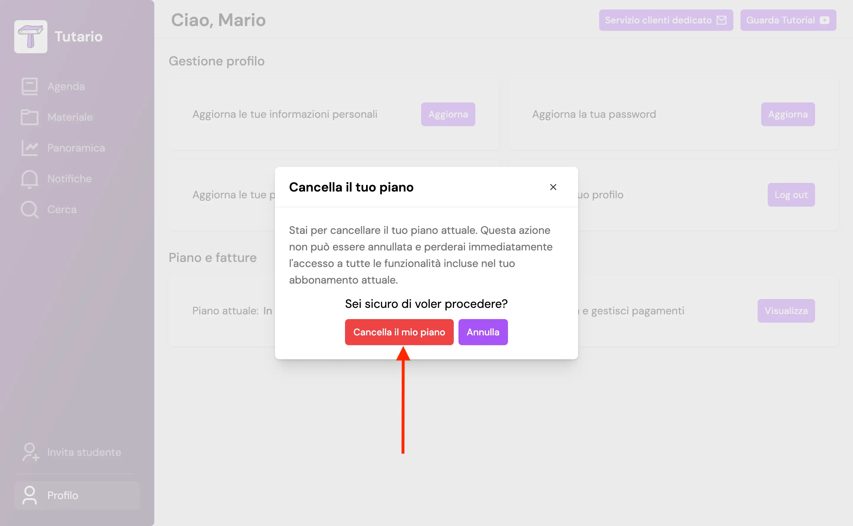 Step 2 della cancellazione del piano