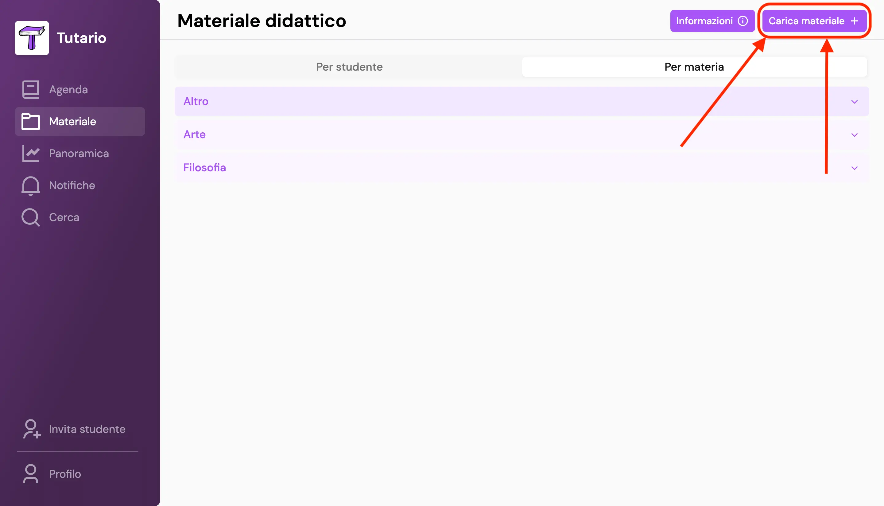 Step 1 del caricamento di allegati