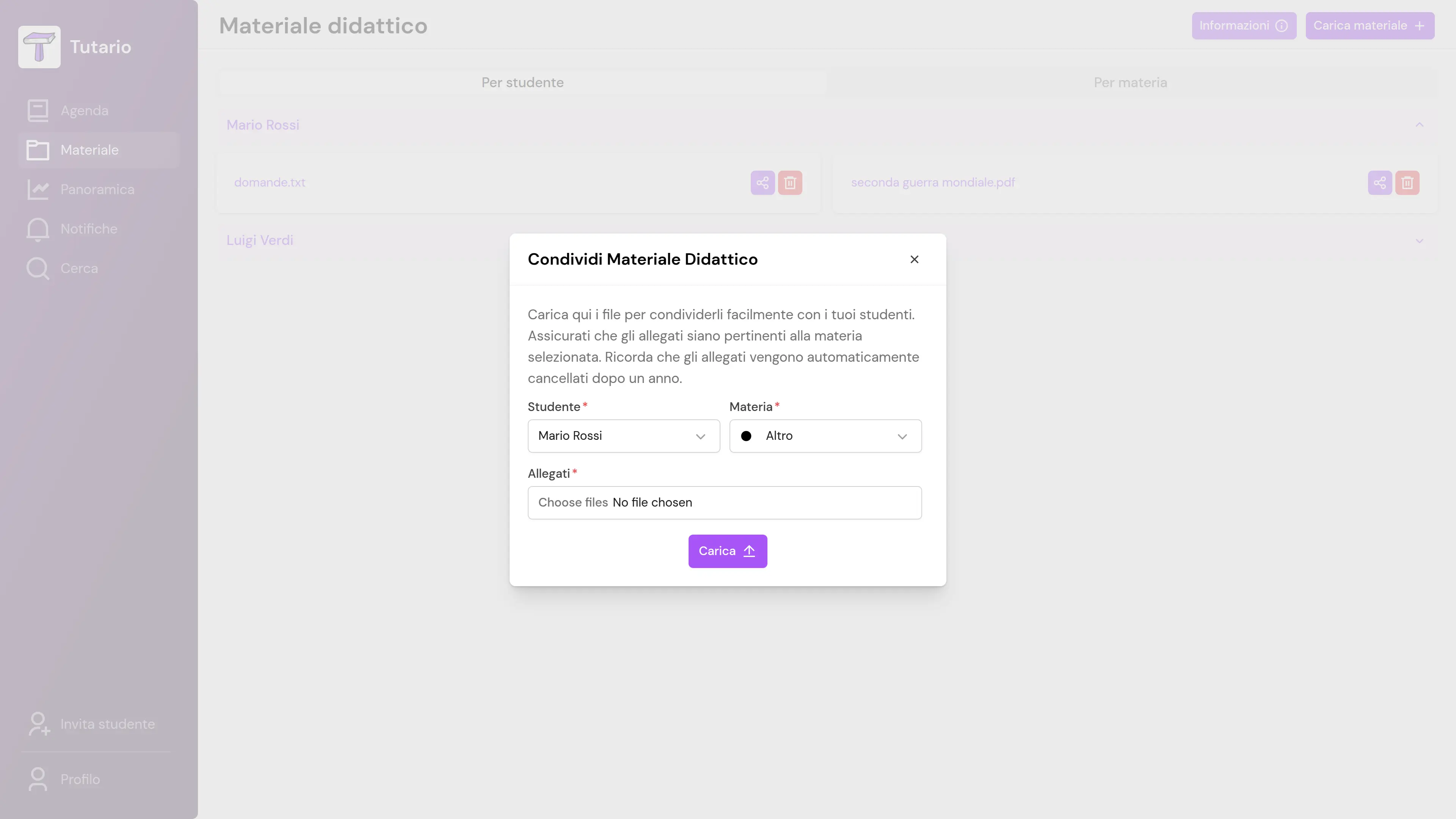 Come si caricano gli allegati su Tutario?