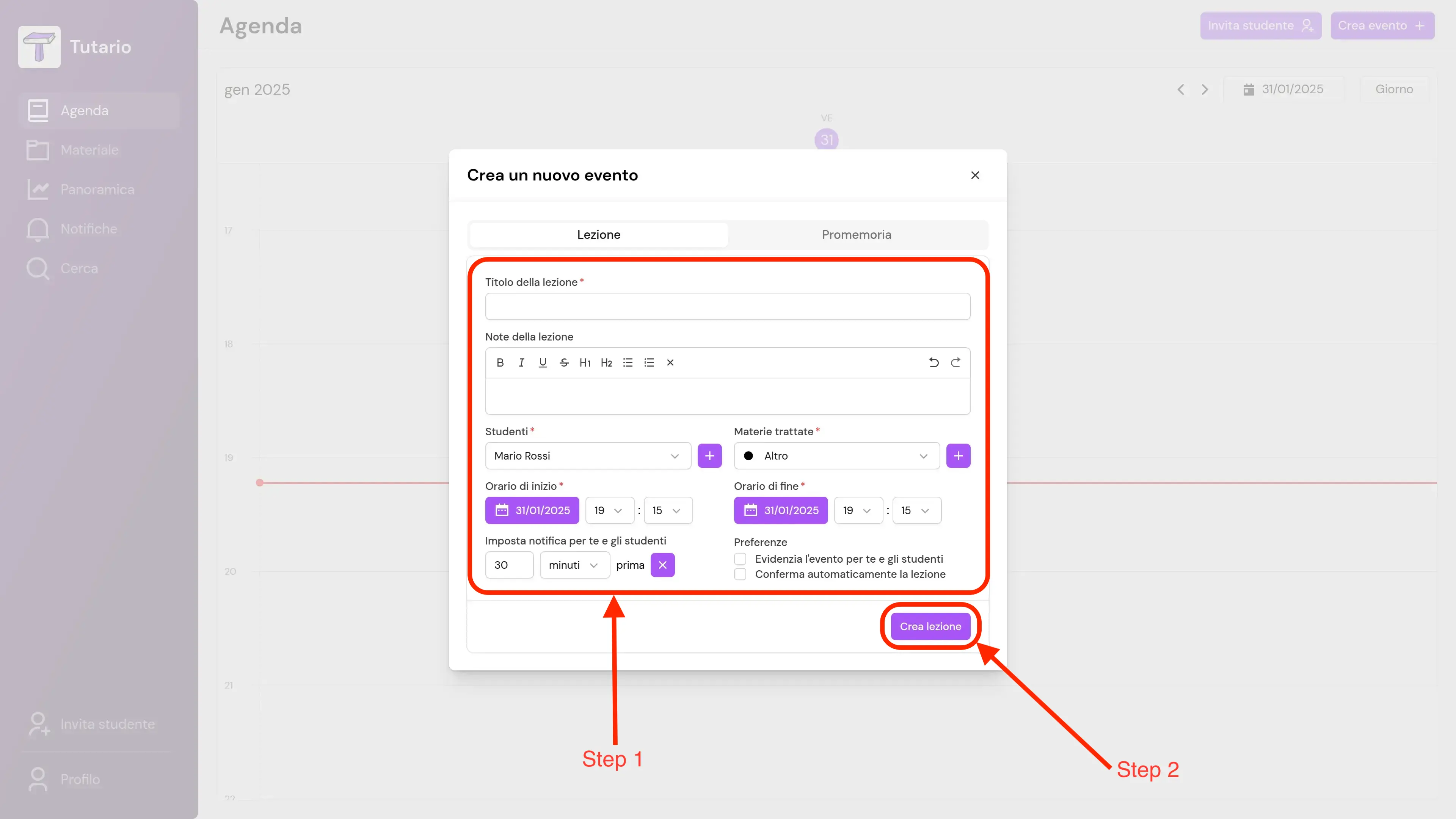 Step 2 della creazione di una Lezione