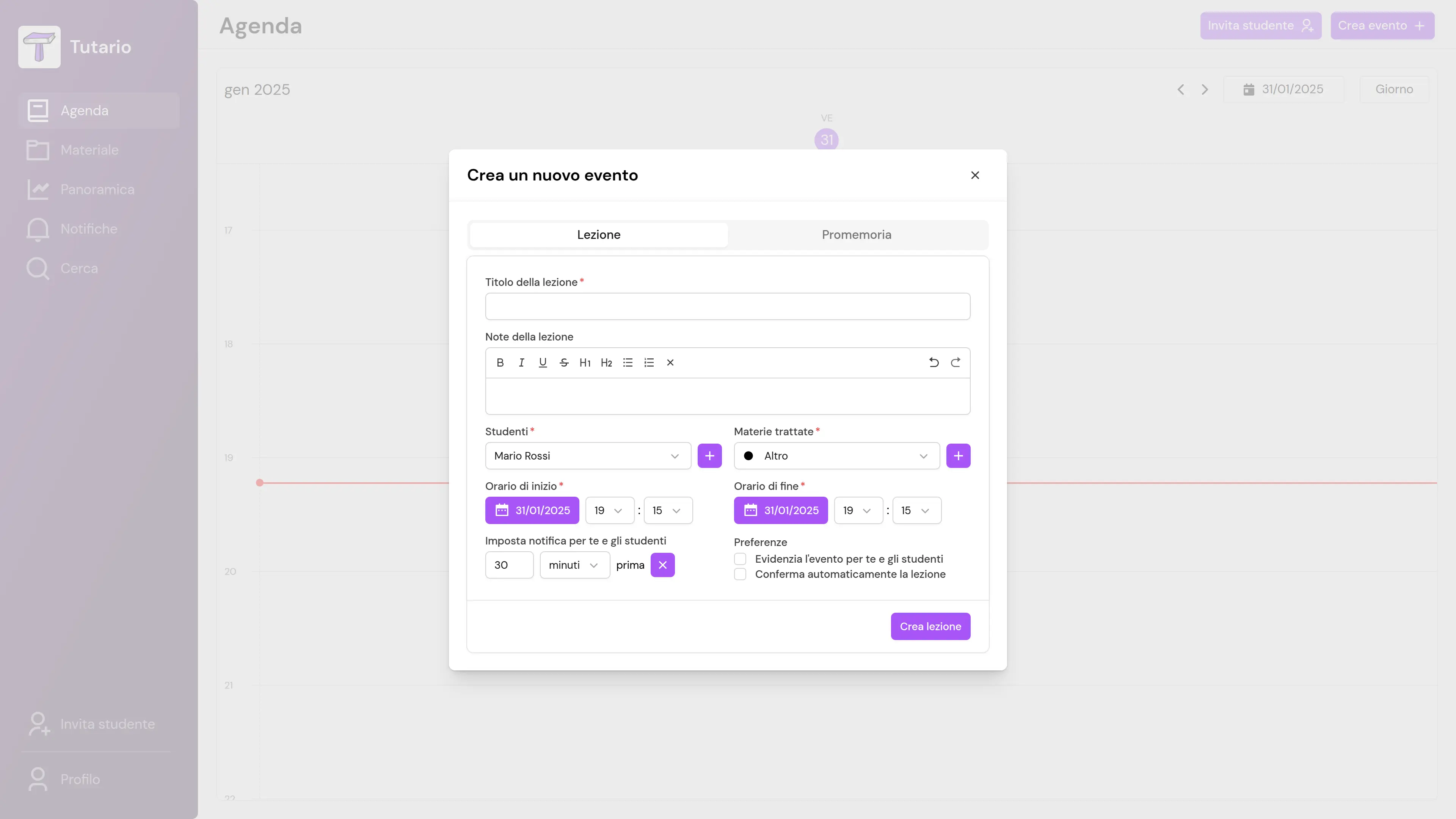 Come si crea una nuova lezione su Tutario?