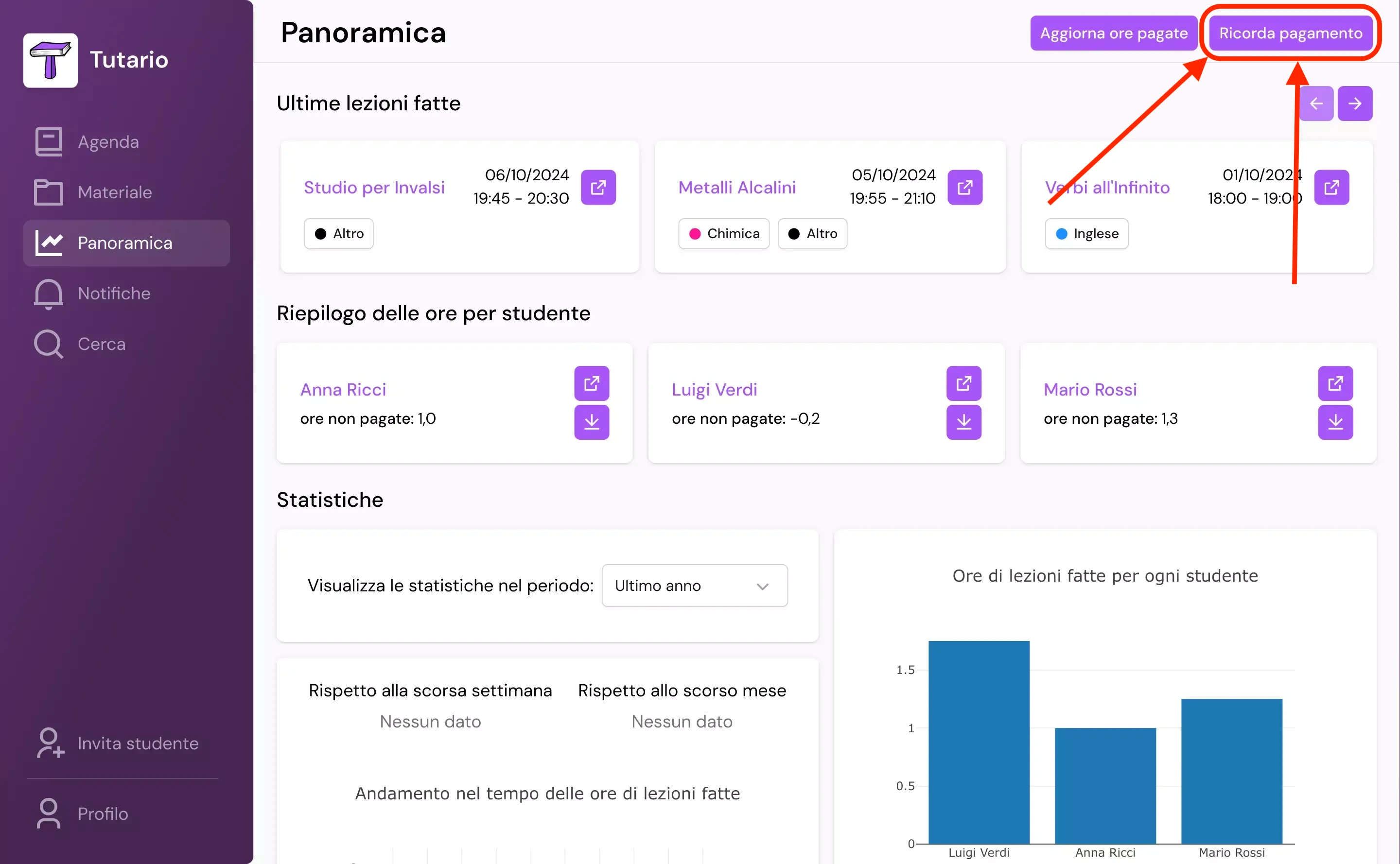 Step 1 dell'invio del sollecito