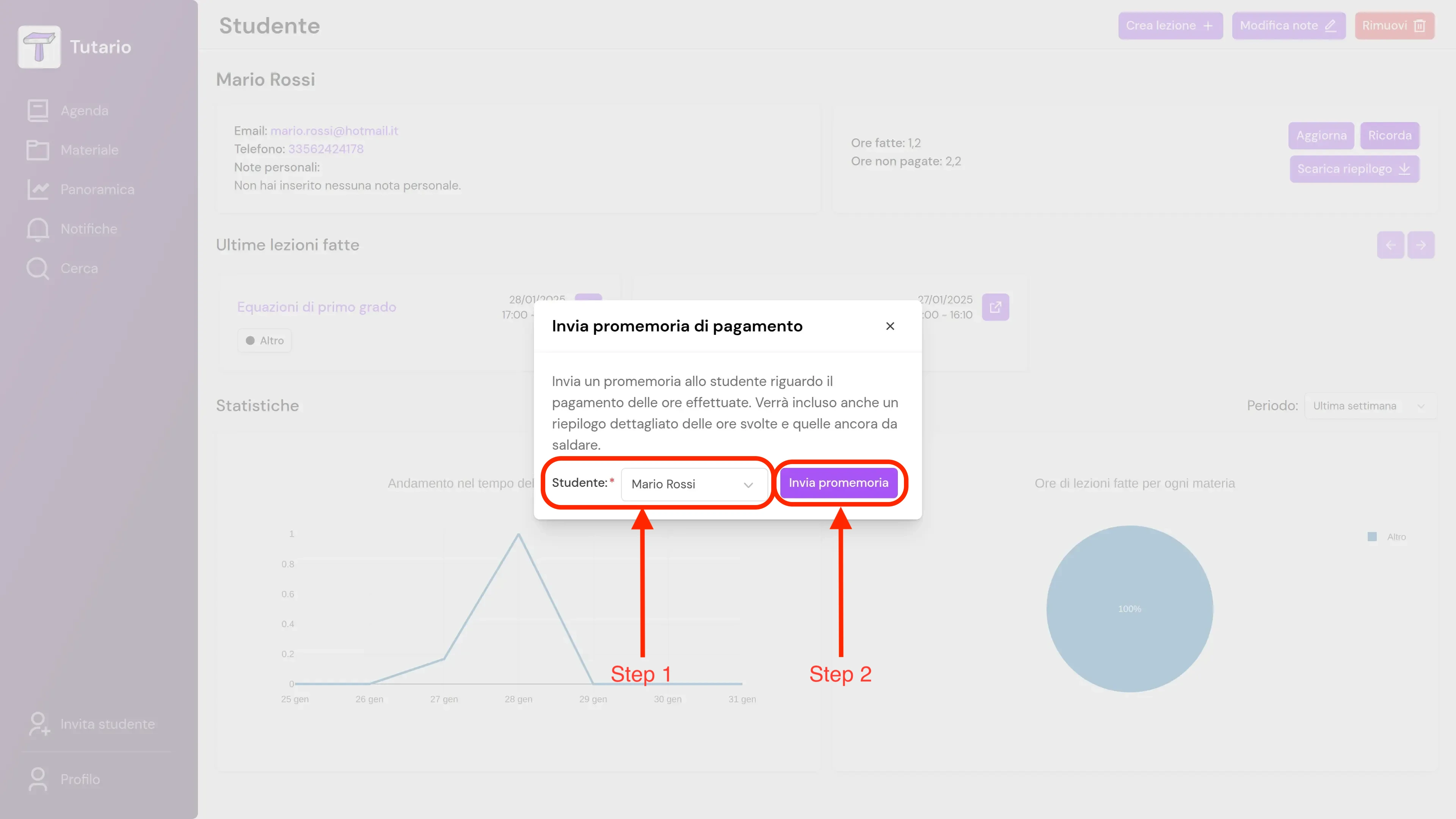 Step 2 dell'invio del sollecito