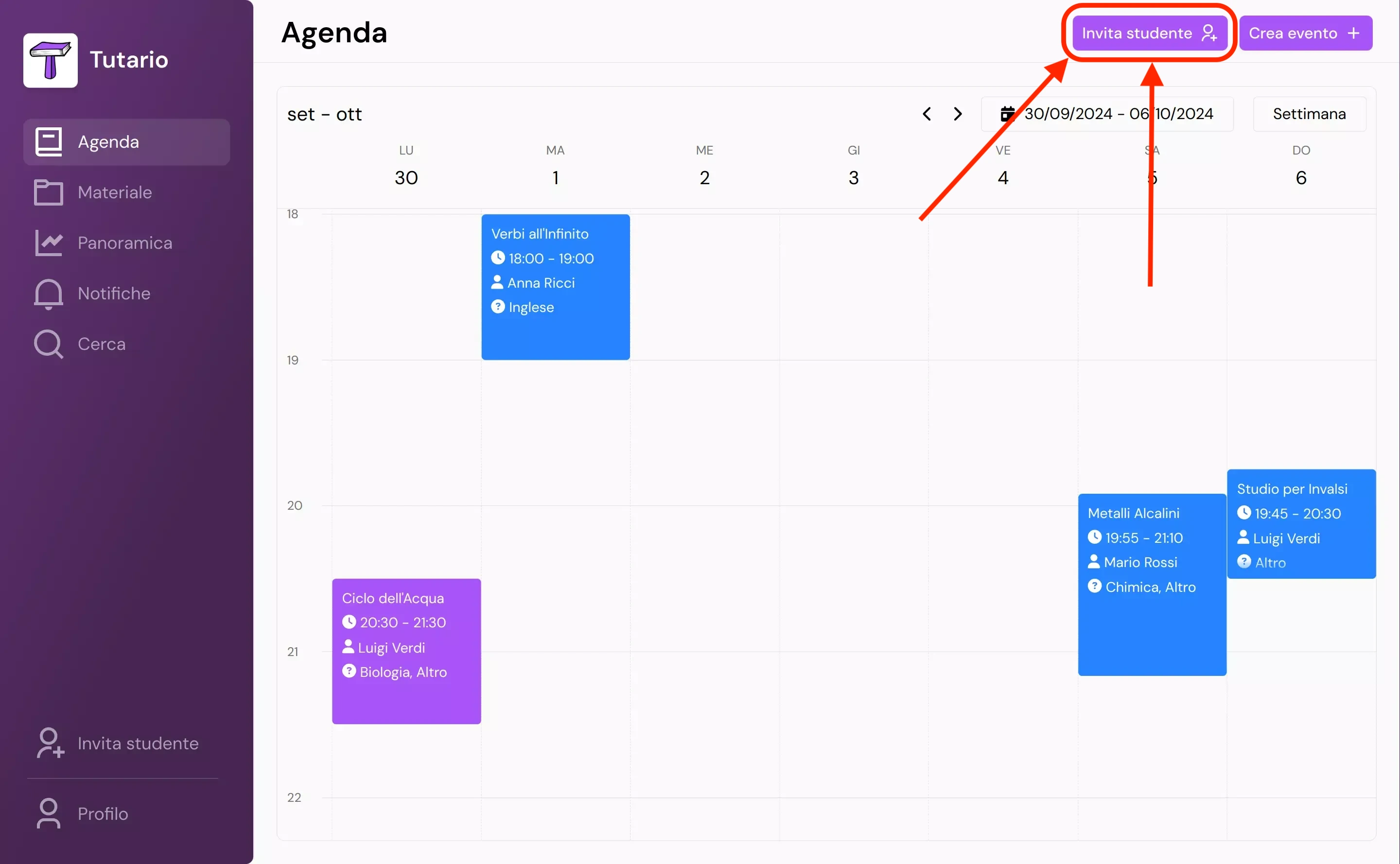 Step 1 dell'invito di uno studente