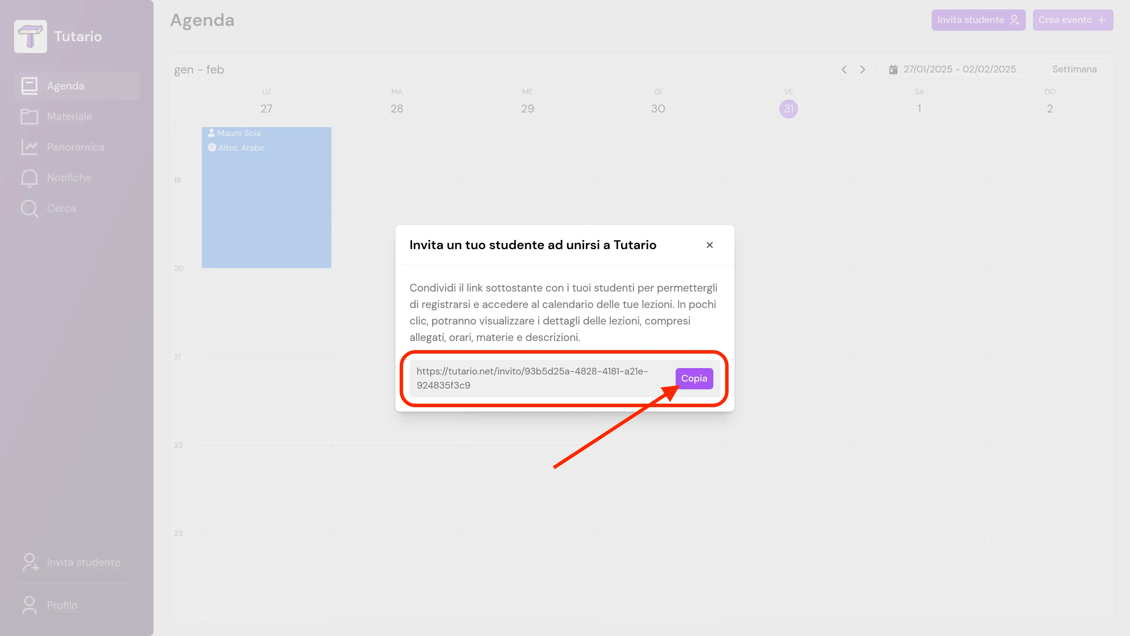 Step 2 dell'invito di uno studente