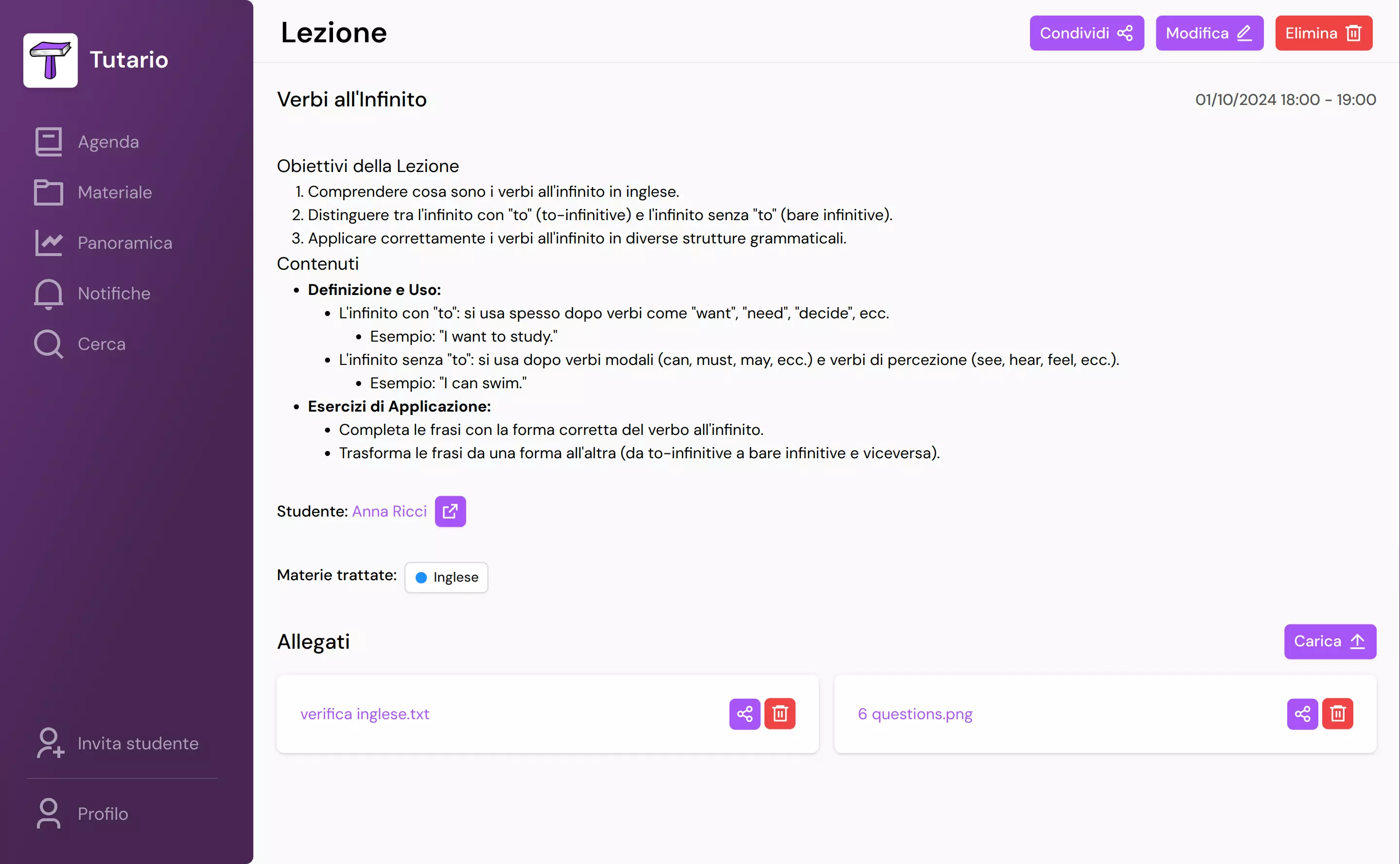Come si modifica una lezione già creata su Tutario?